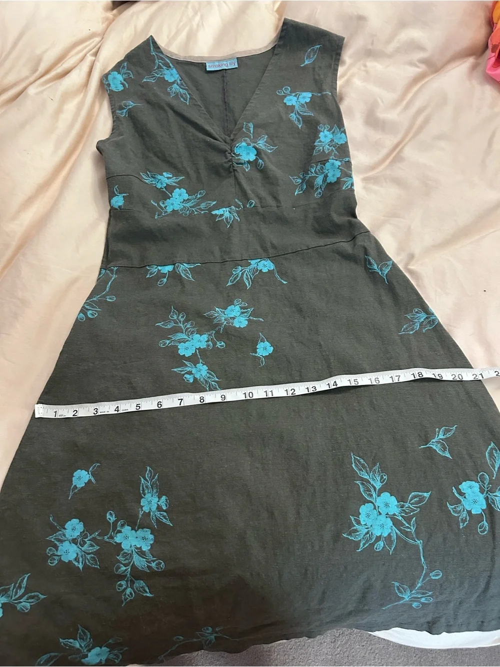 Smoking Lily Soft Charcoal Grey Floral V-Neck Midi Dress with Aqua Print - Picture 7 of 11